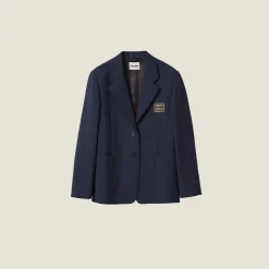 Navy Blue/yellow Gold Single-breasted Mohair Jacket | Miu Miu