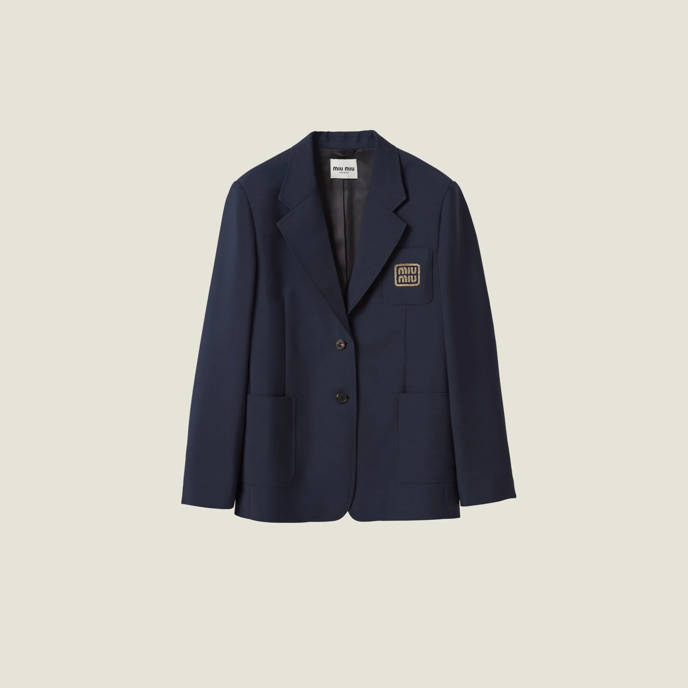 Navy Blue/yellow Gold Single-breasted Mohair Jacket | Miu Miu
