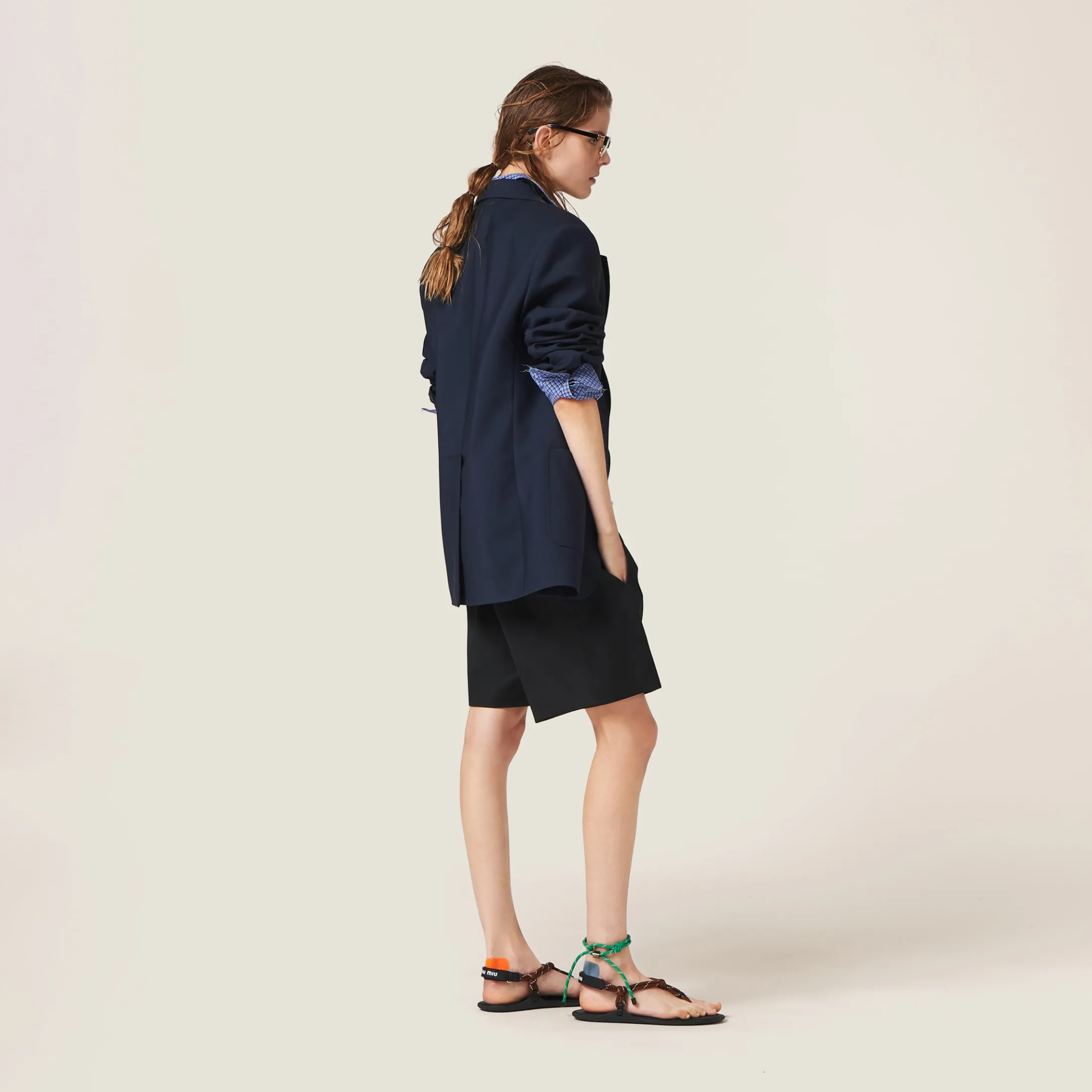 Navy Blue/yellow Gold Single-breasted Mohair Jacket | Miu Miu
