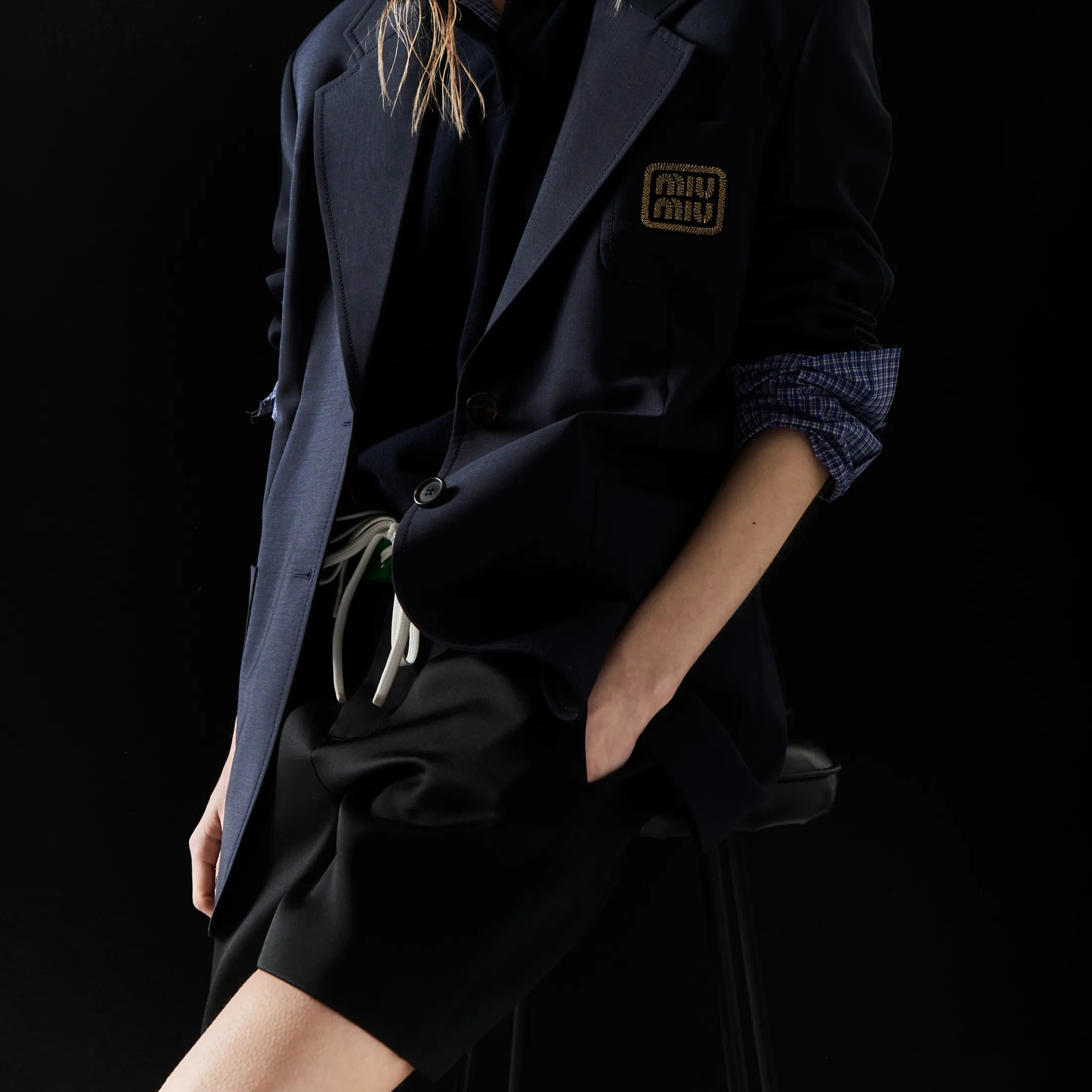 Navy Blue/yellow Gold Single-breasted Mohair Jacket | Miu Miu