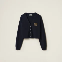 Navy Cashmere Knit Cardigan | Miu Miu