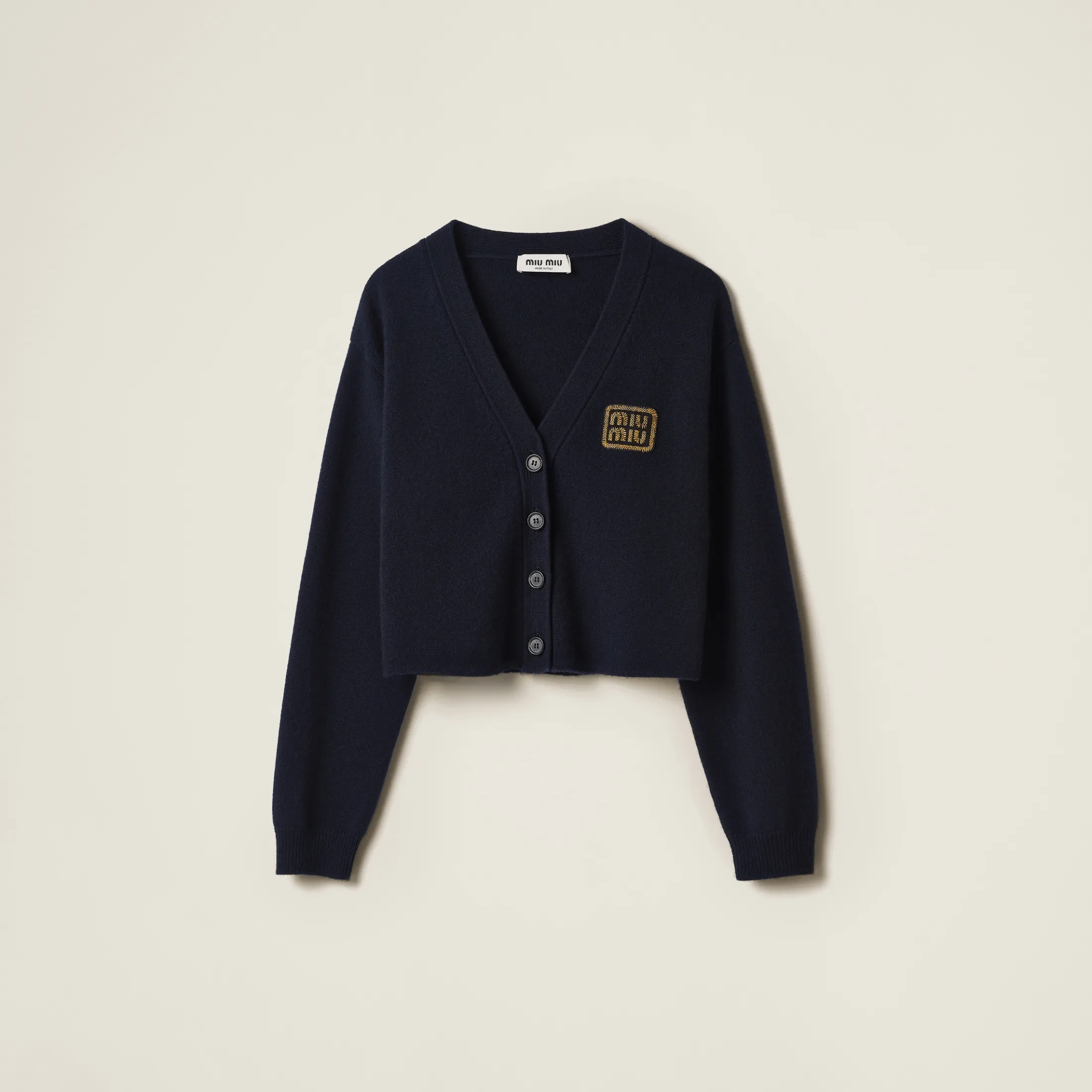 Navy Cashmere Knit Cardigan | Miu Miu