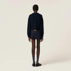 Navy Cashmere Knit Cardigan | Miu Miu
