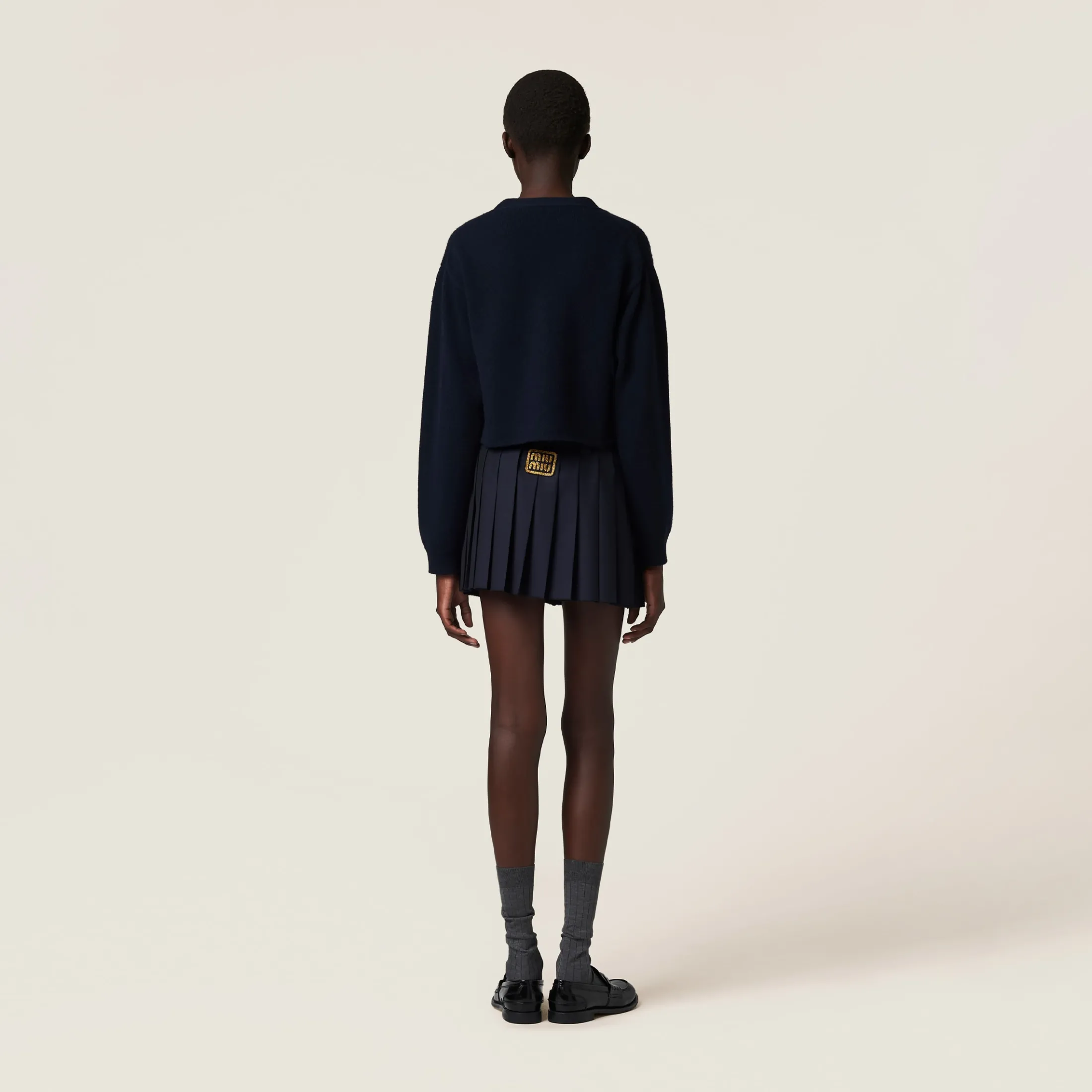 Navy Cashmere Knit Cardigan | Miu Miu