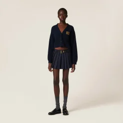 Navy Cashmere Knit Cardigan | Miu Miu