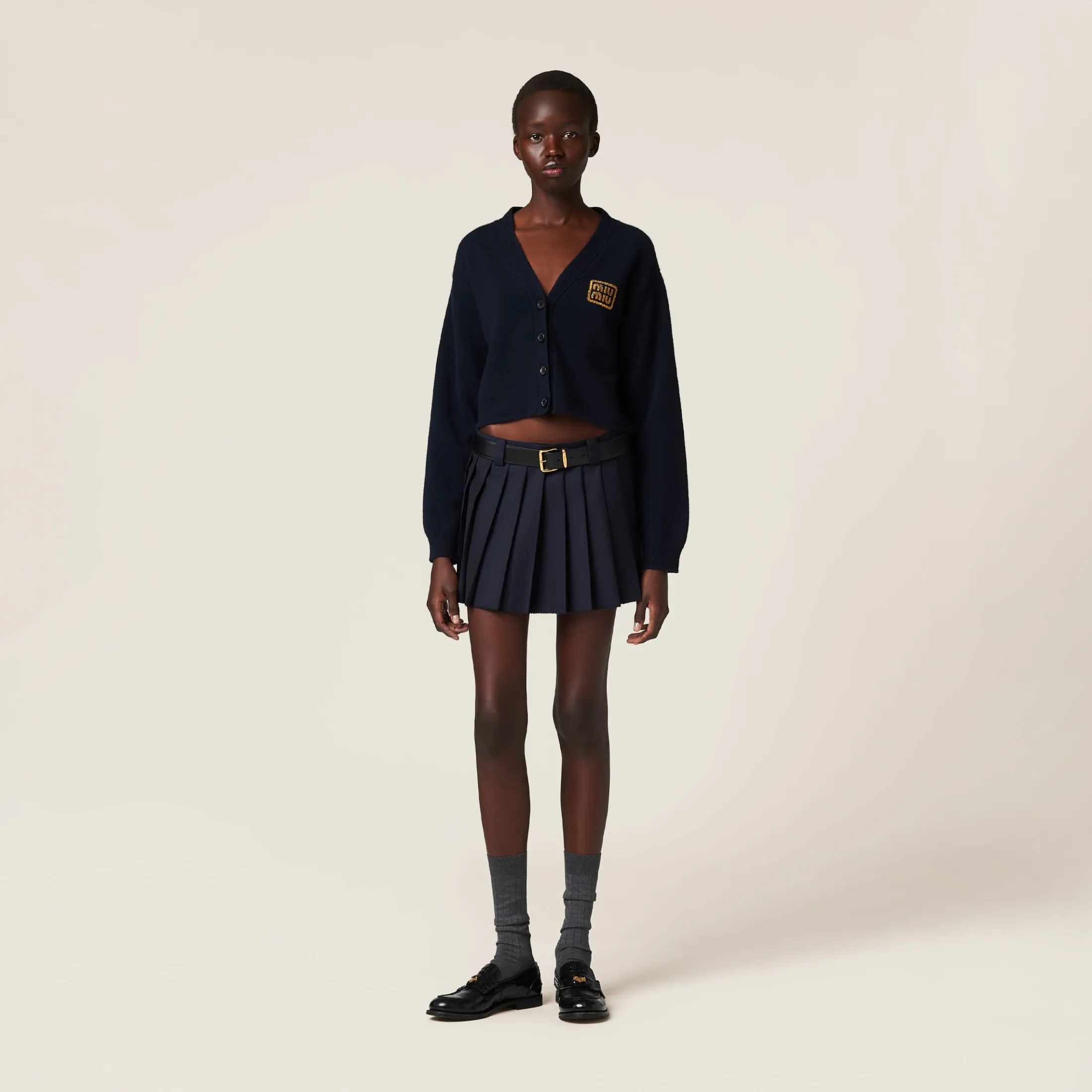 Navy Cashmere Knit Cardigan | Miu Miu