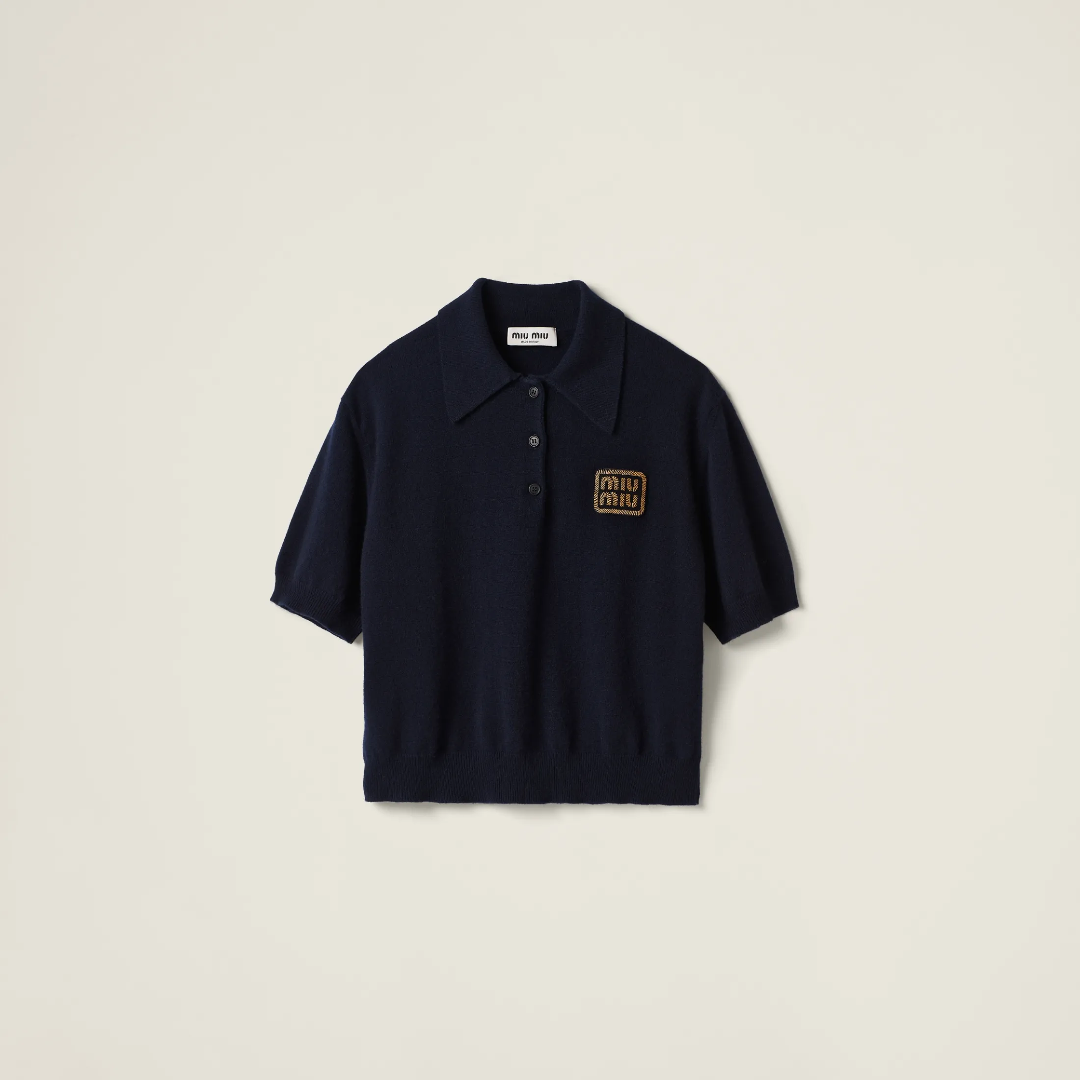 Navy Cashmere Knit Polo Shirt | Miu Miu