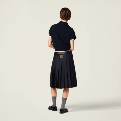 Navy Cashmere Knit Polo Shirt | Miu Miu