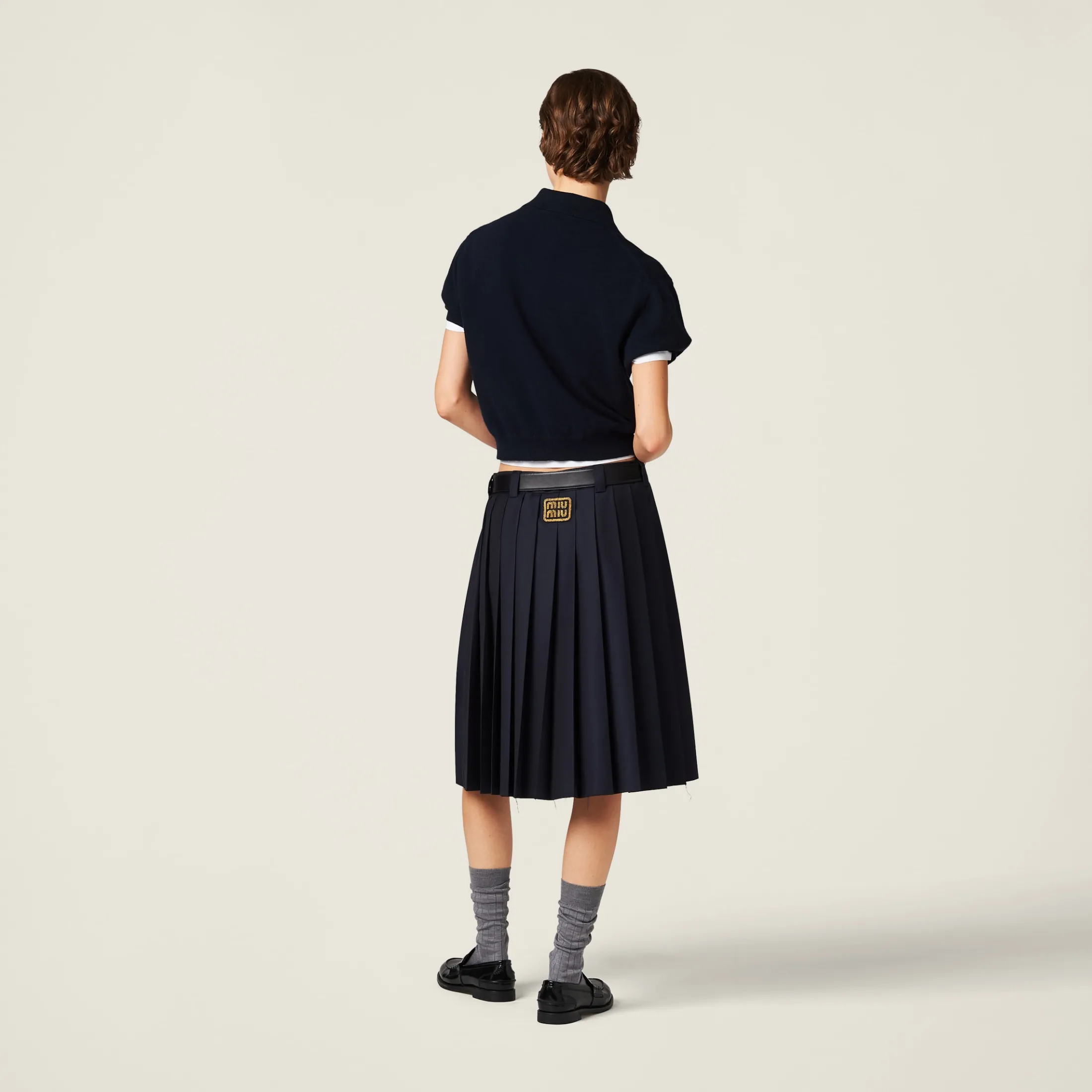 Navy Cashmere Knit Polo Shirt | Miu Miu