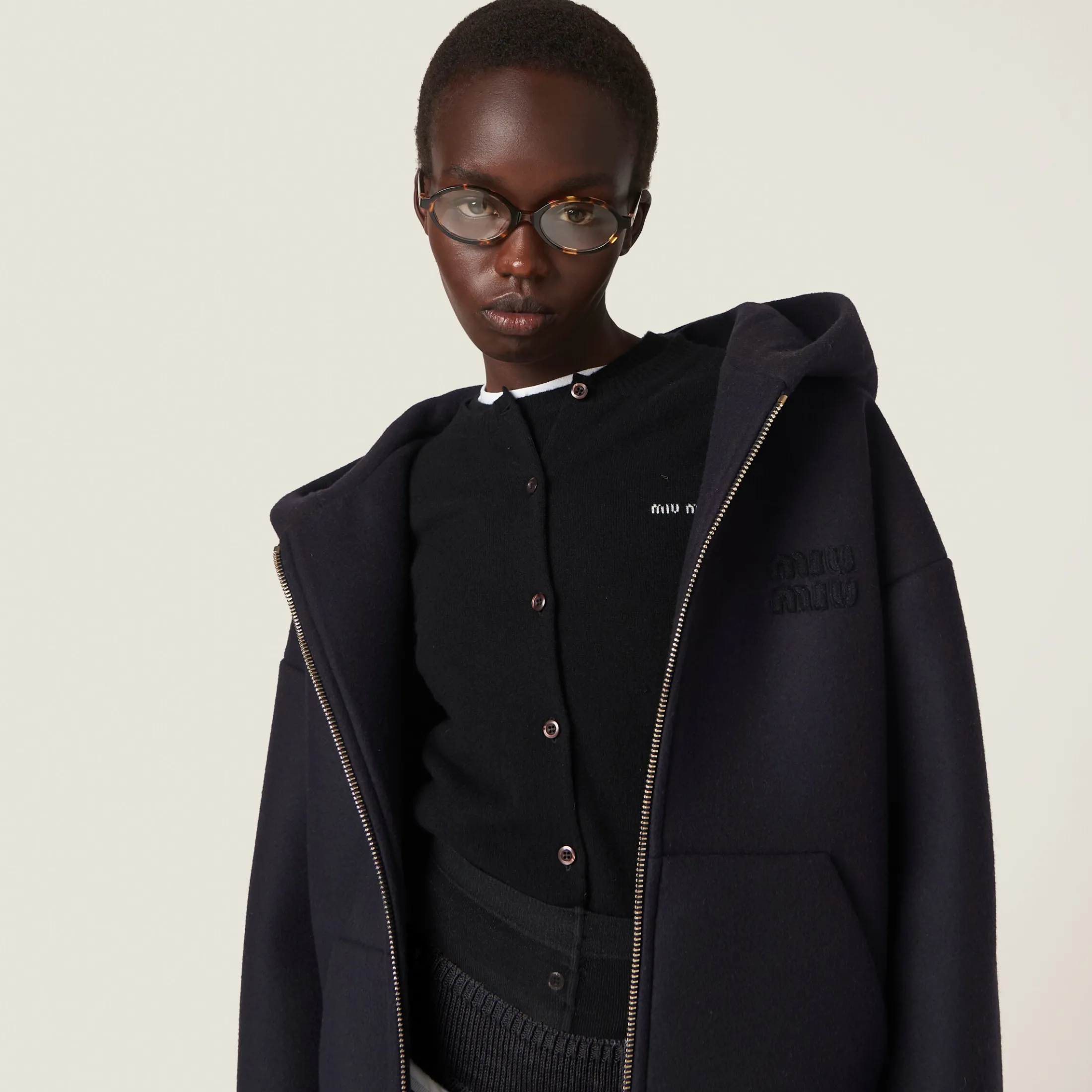 Navy Cloth Hoodie Jacket | Miu Miu