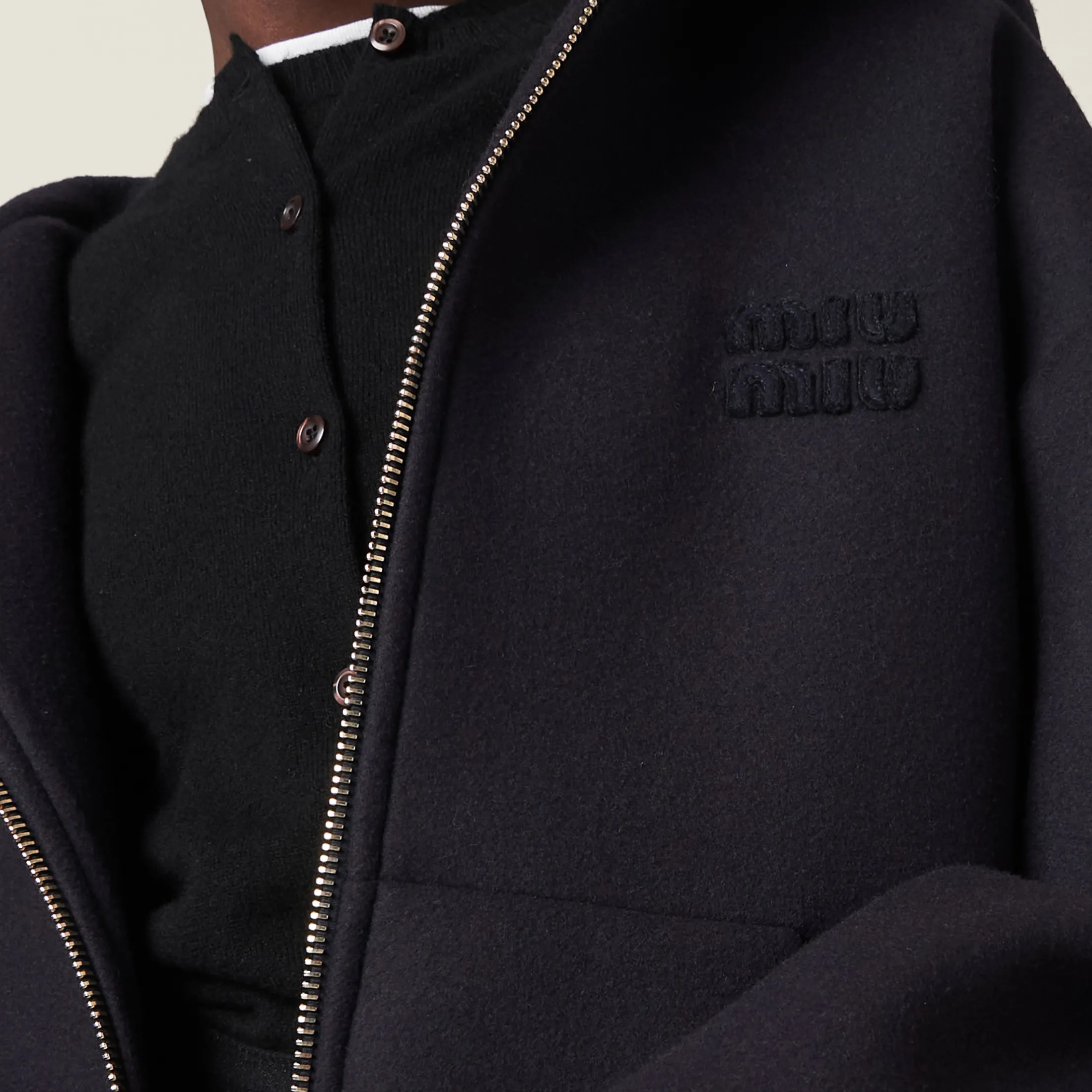 Navy Cloth Hoodie Jacket | Miu Miu