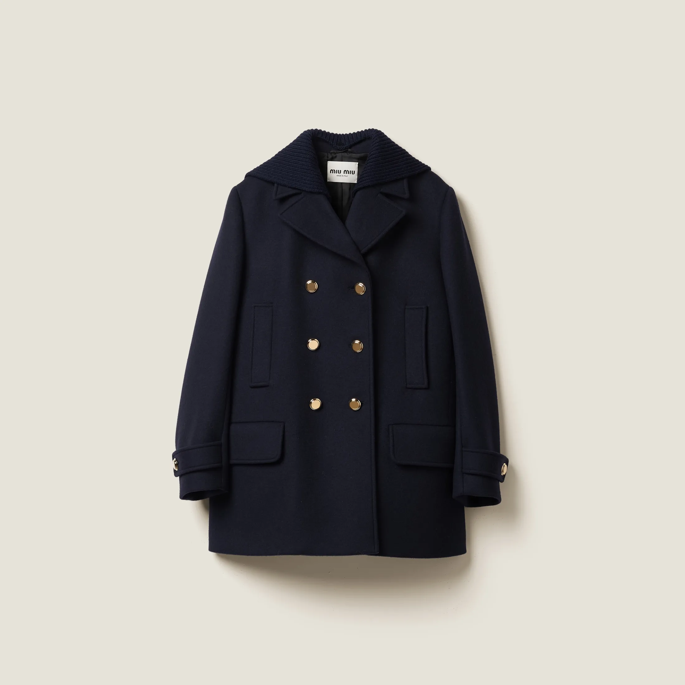 Navy Cloth Peacoat | Miu Miu