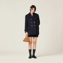 Navy Cloth Peacoat | Miu Miu