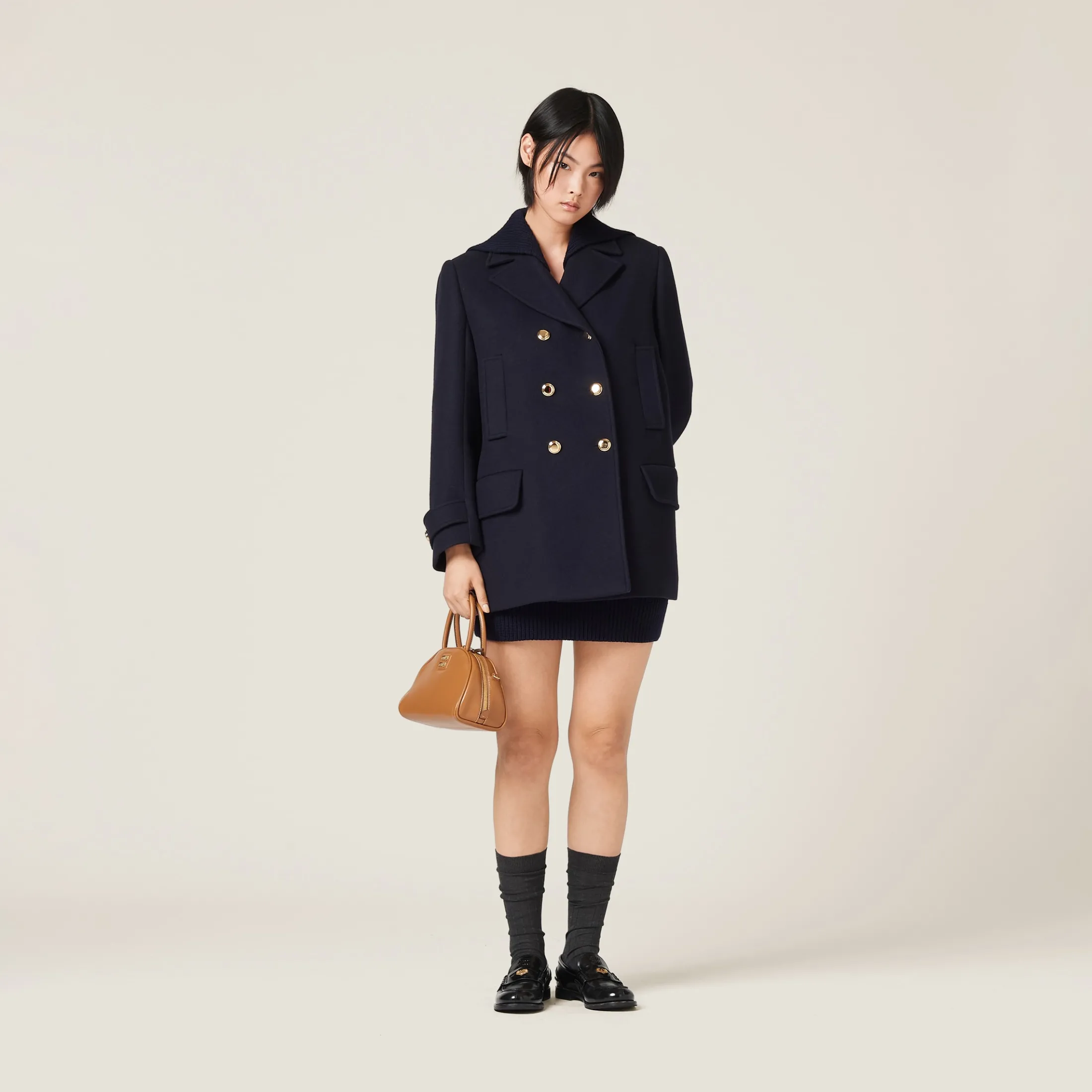 Navy Cloth Peacoat | Miu Miu