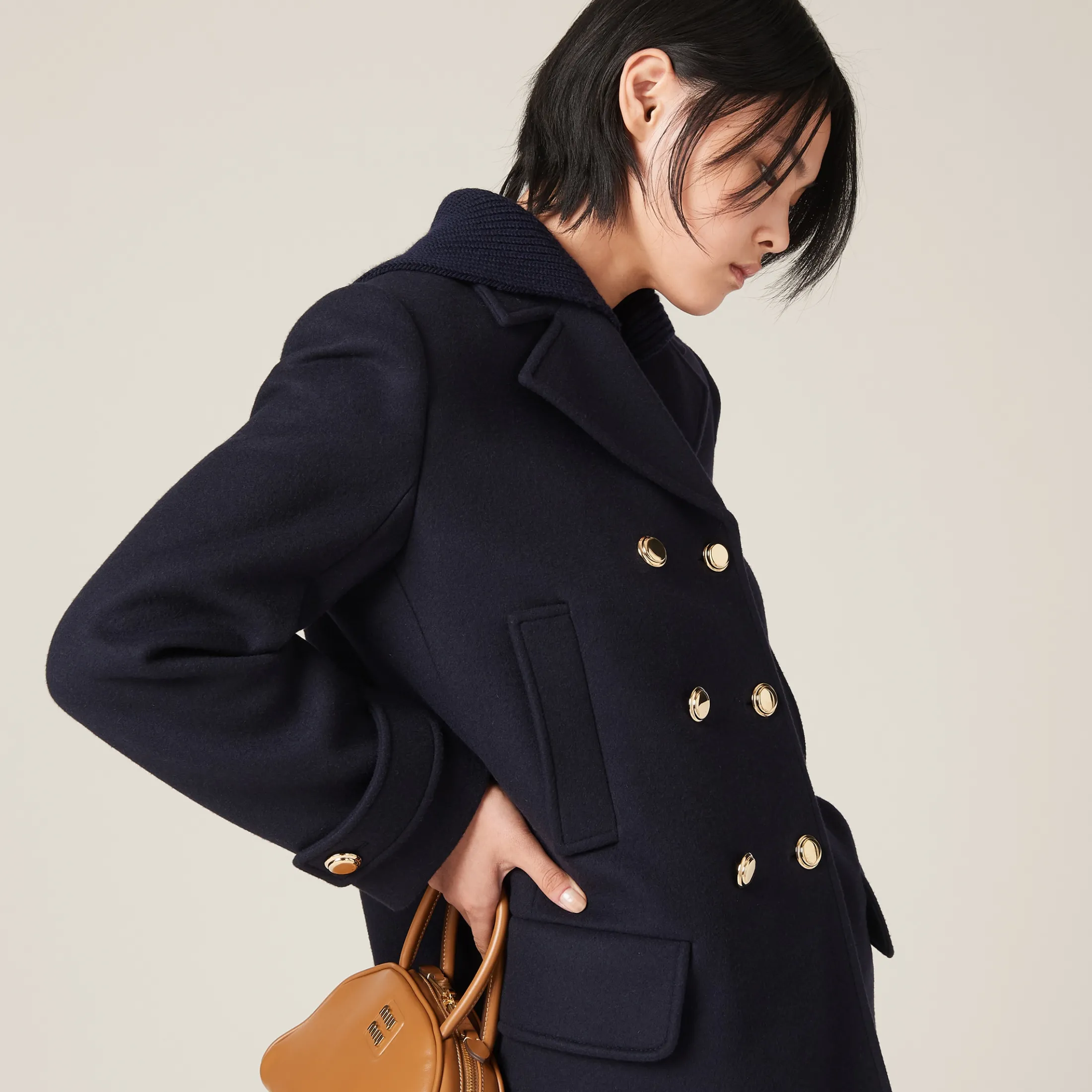 Navy Cloth Peacoat | Miu Miu