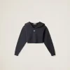 Navy Cotton Fleece Sweatshirt With Embroidered Logo | Miu Miu