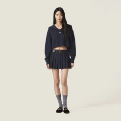 Navy Cotton Fleece Sweatshirt With Embroidered Logo | Miu Miu