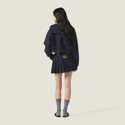 Navy Cotton Fleece Sweatshirt With Embroidered Logo | Miu Miu