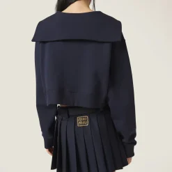 Navy Cotton Fleece Sweatshirt With Embroidered Logo | Miu Miu