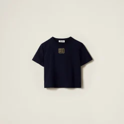 Navy Cotton Jersey T-shirt | Miu Miu