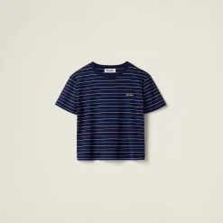 Navy Cotton Jersey T-shirt | Miu Miu