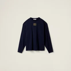 Navy Cotton Jersey T-shirt | Miu Miu
