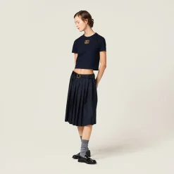 Navy Cotton Jersey T-shirt | Miu Miu