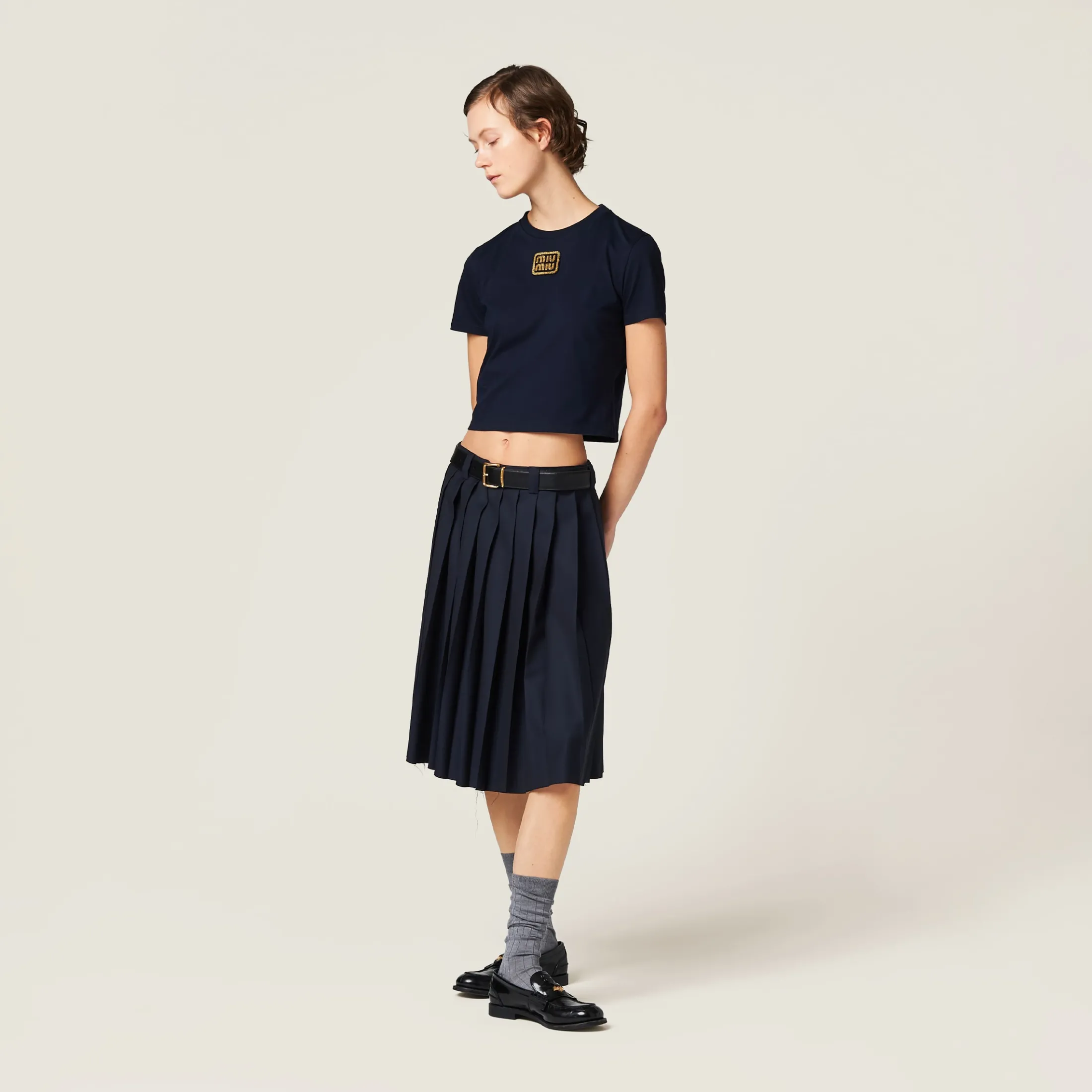 Navy Cotton Jersey T-shirt | Miu Miu