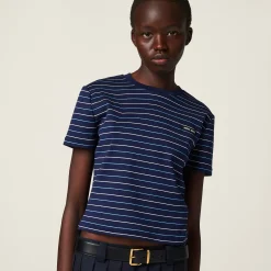 Navy Cotton Jersey T-shirt | Miu Miu