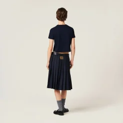Navy Cotton Jersey T-shirt | Miu Miu
