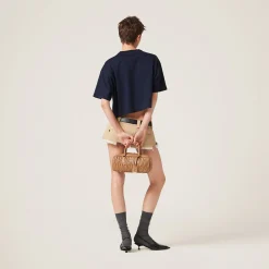 Navy Cotton Jersey T-shirt With Embroidered Logo | Miu Miu