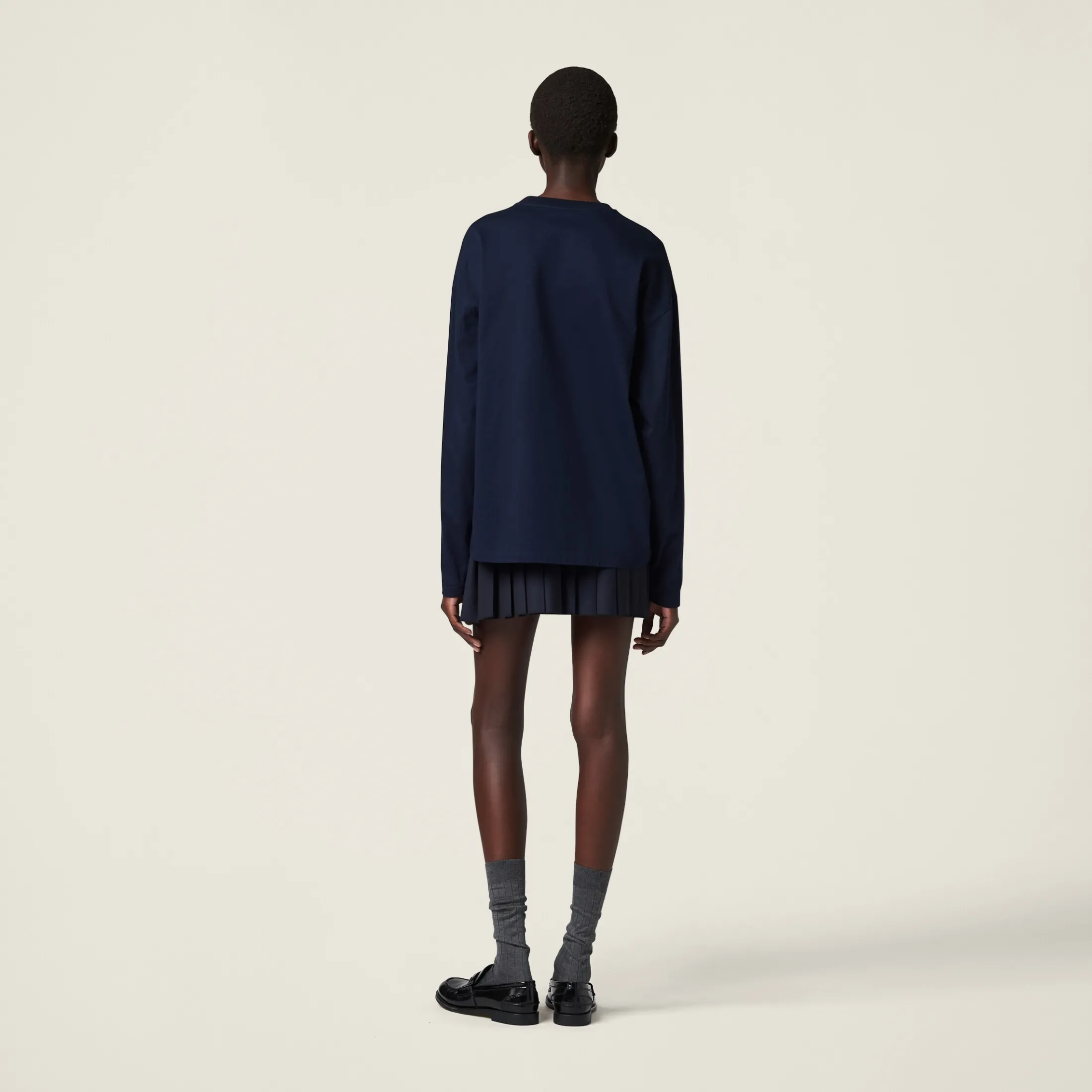 Navy Cotton Jersey T-shirt | Miu Miu