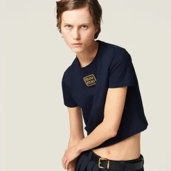 Navy Cotton Jersey T-shirt | Miu Miu