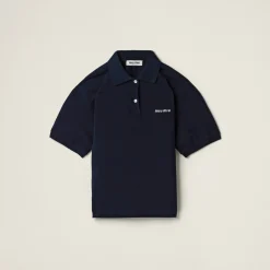 Navy Cotton Piqué Polo Shirt | Miu Miu