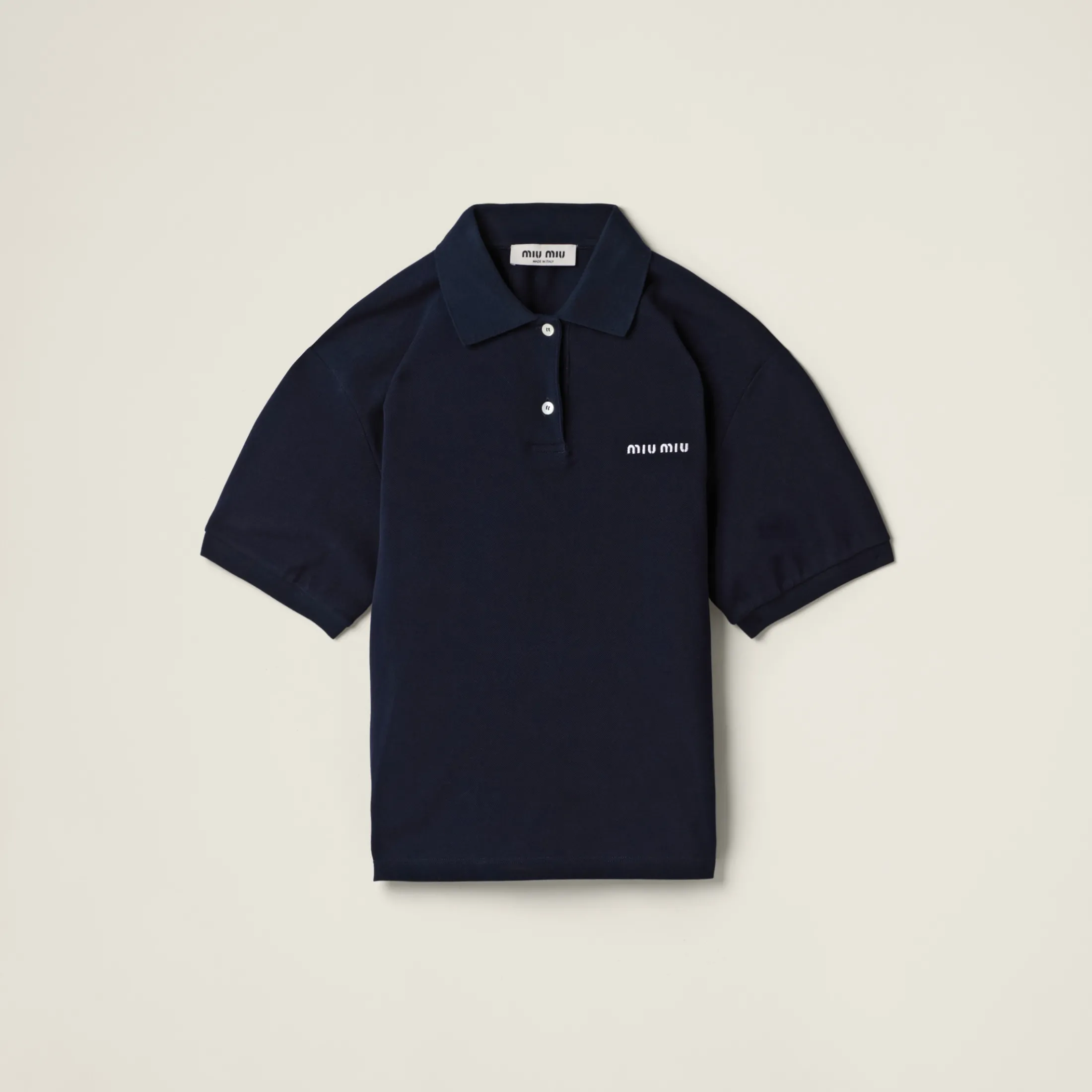 Navy Cotton Piqué Polo Shirt | Miu Miu