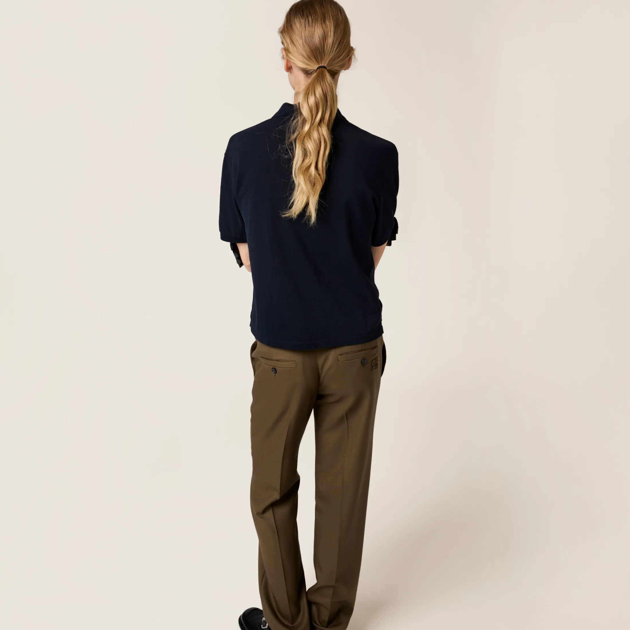 Navy Cotton Piqué Polo Shirt | Miu Miu
