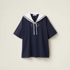 Navy Cotton T-shirt | Miu Miu
