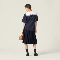 Navy Cotton T-shirt | Miu Miu