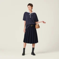 Navy Cotton T-shirt | Miu Miu