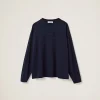 Navy Cotton T-shirt With Embroidered Logo | Miu Miu
