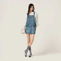 Navy Denim Bib Mini-dress | Miu Miu