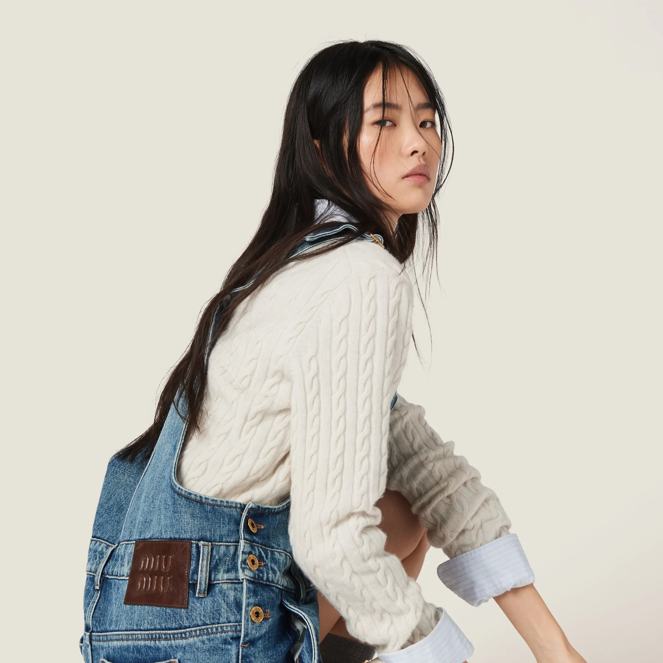 Navy Denim Bib Mini-dress | Miu Miu