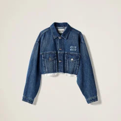 Navy Denim Blouson Jacket | Miu Miu