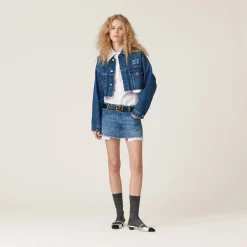 Navy Denim Blouson Jacket | Miu Miu
