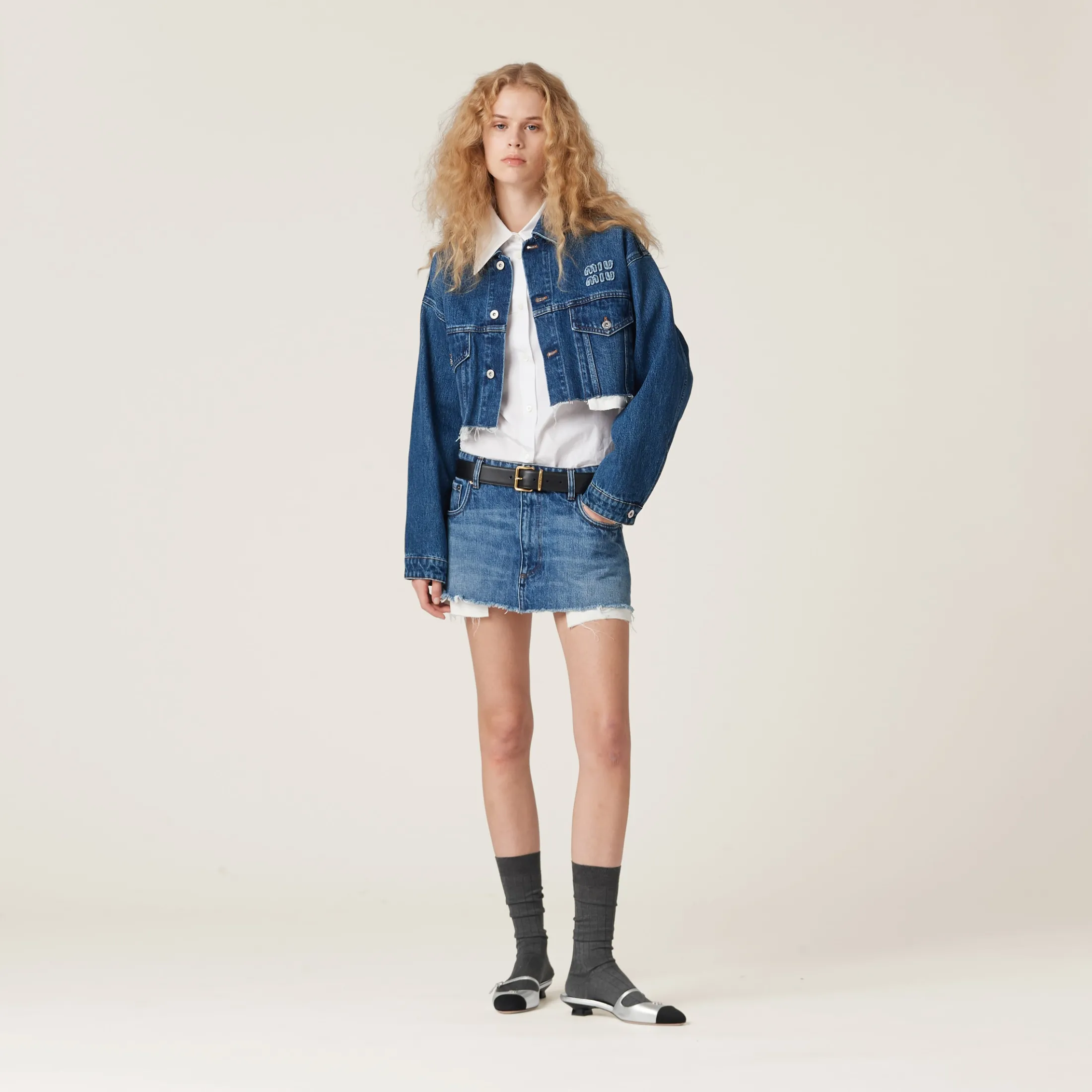 Navy Denim Blouson Jacket | Miu Miu