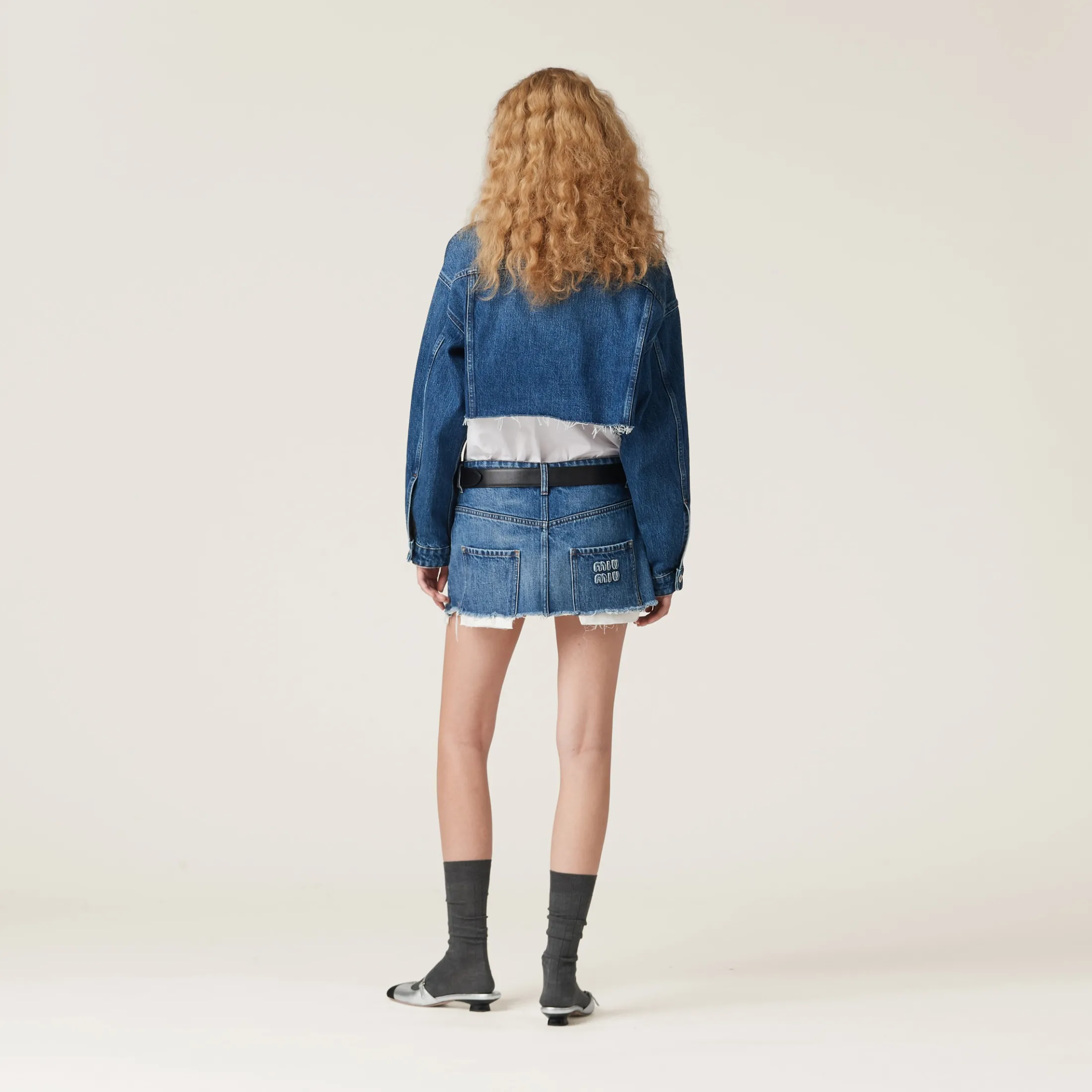 Navy Denim Blouson Jacket | Miu Miu