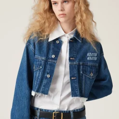 Navy Denim Blouson Jacket | Miu Miu