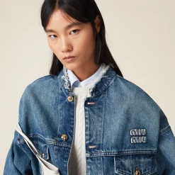 Navy Denim Blouson Jacket | Miu Miu