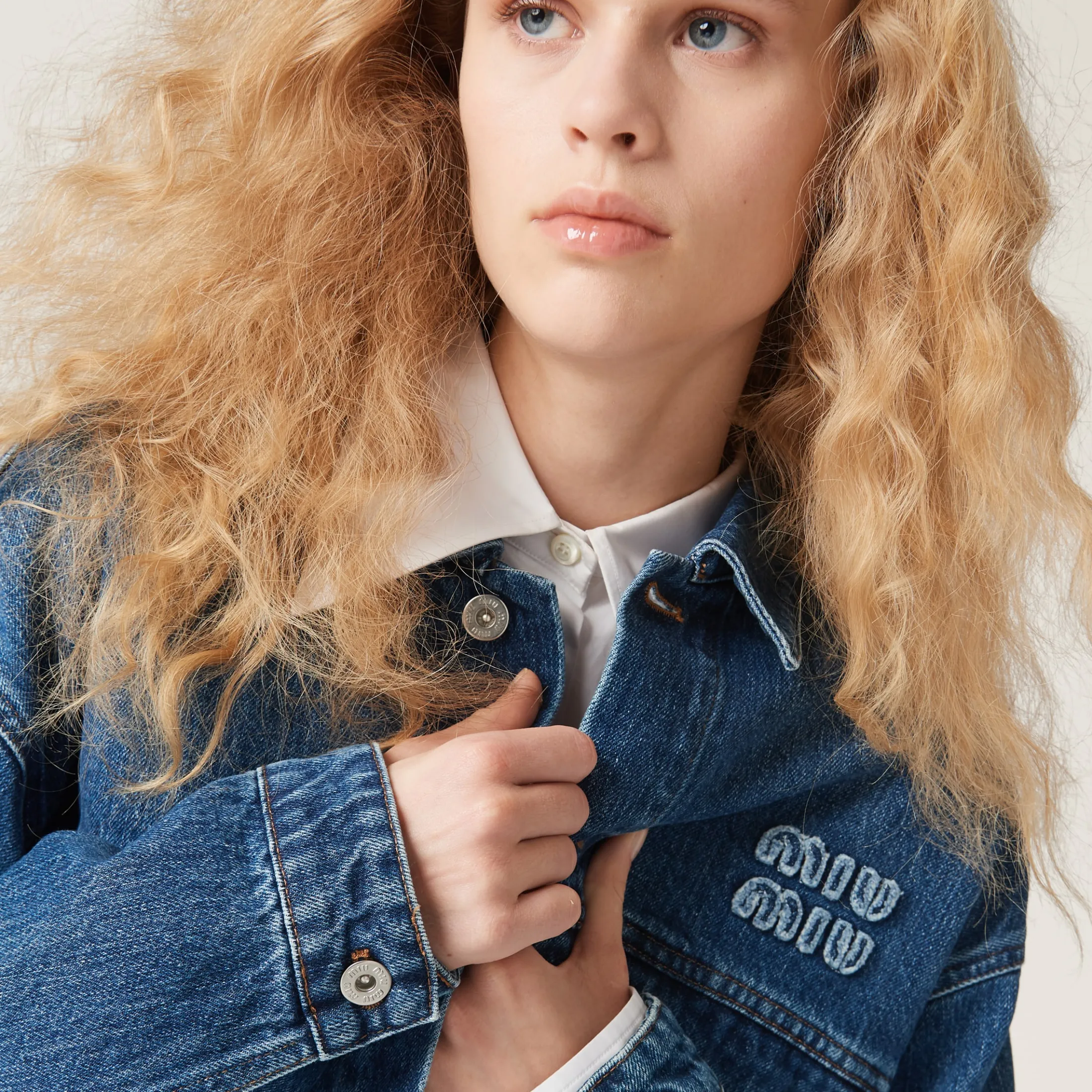 Navy Denim Blouson Jacket | Miu Miu