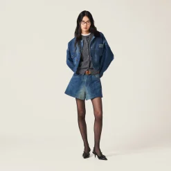 Navy Denim Shorts | Miu Miu
